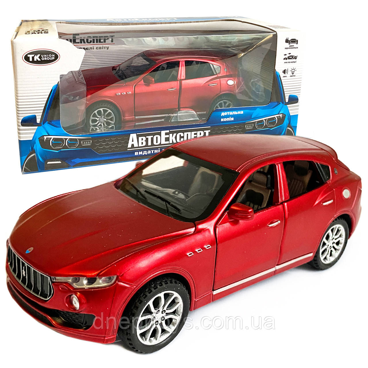 Іграшкова машинка металева Maserati Levante Мазераті Леванте червона, звук, світло, інерція, відкр. двері, капот, багажник, 14*6*5