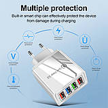 Мережевий зарядний пристрій швидкого заряджання 4 port USB Quick Charge 3.0 White (12W). Швидка зарядка для телефону, фото 4