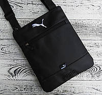 Сумка мессенджер Puma черная из искусственной кожи, мужская сумка Пума с белым логотипом