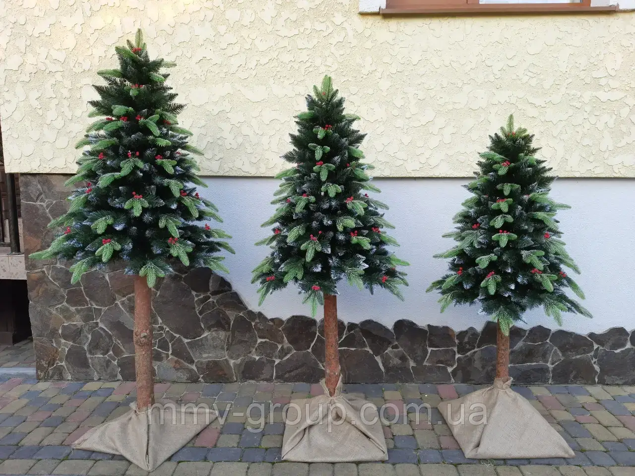 Ялинка лита на пні Корал 1.80м з перлинами та інеєм, фото 1