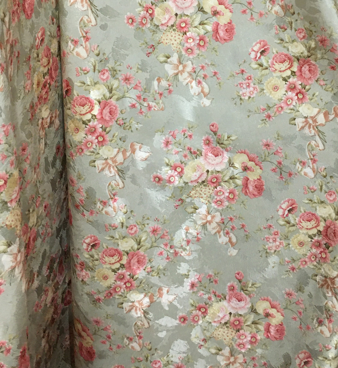 Портьерная ткань для штор Жаккард мятного цвета с цветочным рисунком - фото 3 - id-p1206351762