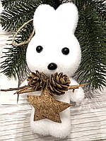 Новорічна прикраса - символ року кролик. Ялинкова прикраса пухнастий кролик ., фото 2