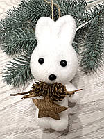 Новорічна прикраса - символ року кролик. Ялинкова прикраса пухнастий кролик ., фото 5