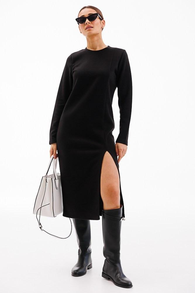 Жіноча тепла чорна сукня міді з високим розрізом на нозі в розмірі S, фото 1