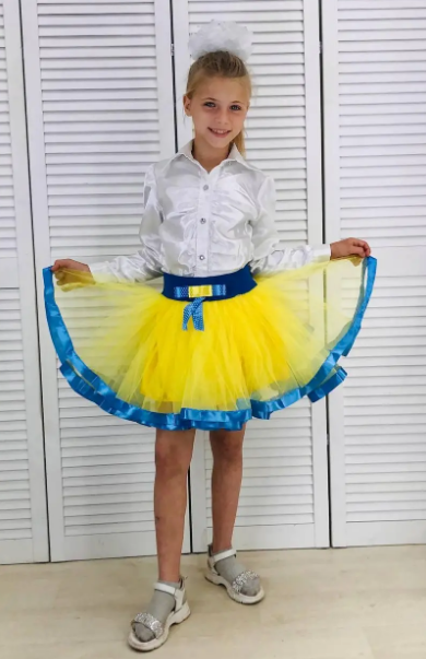 Жовто-блакитна фатинова спідниця-пачка для дівчаток від 4 до 6 років, дитяча спідниця з підкладкою колір прапора України