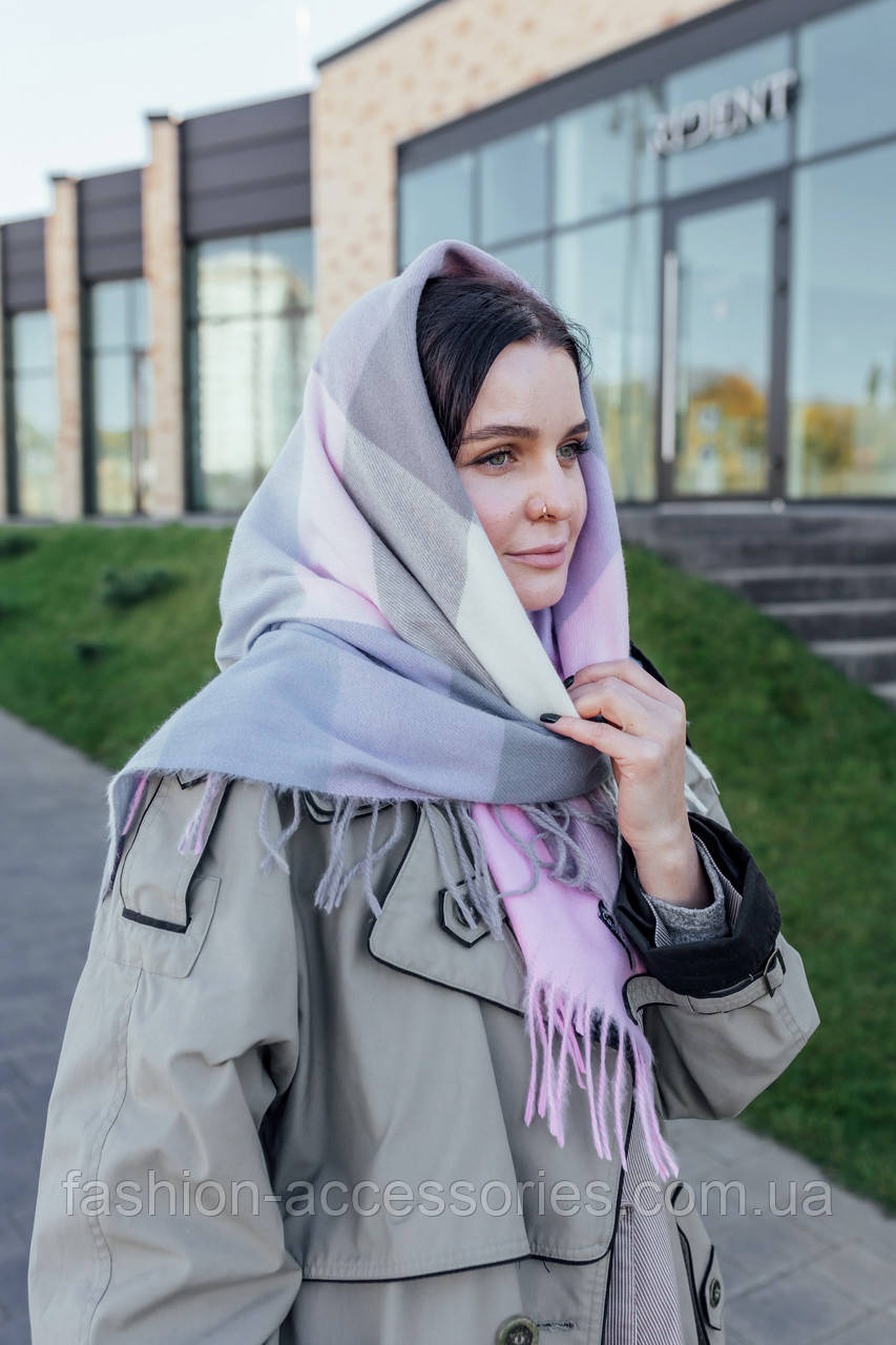 🔥ТОП!!! Велика сіра кашемірова хустка в клітку LEONORA, фото 1