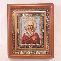 Икона Галина святая Мученица, лик 10х12 см, в коричневом деревянном киоте с камнями