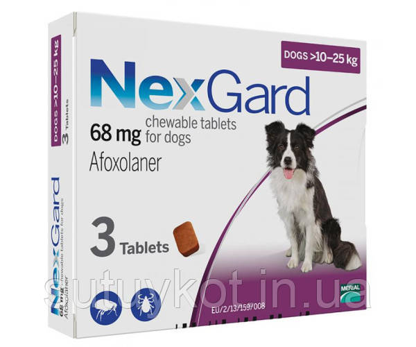 NexGard (Нексгард) таблетки від бліх та кліщів для собак 10-25 кг, зі смаком яловичини, 1 табл., фото 1