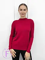 Свободный бордовый женский свитер трикотаж с ангорой, джемпер с воротником стойкой однотонный