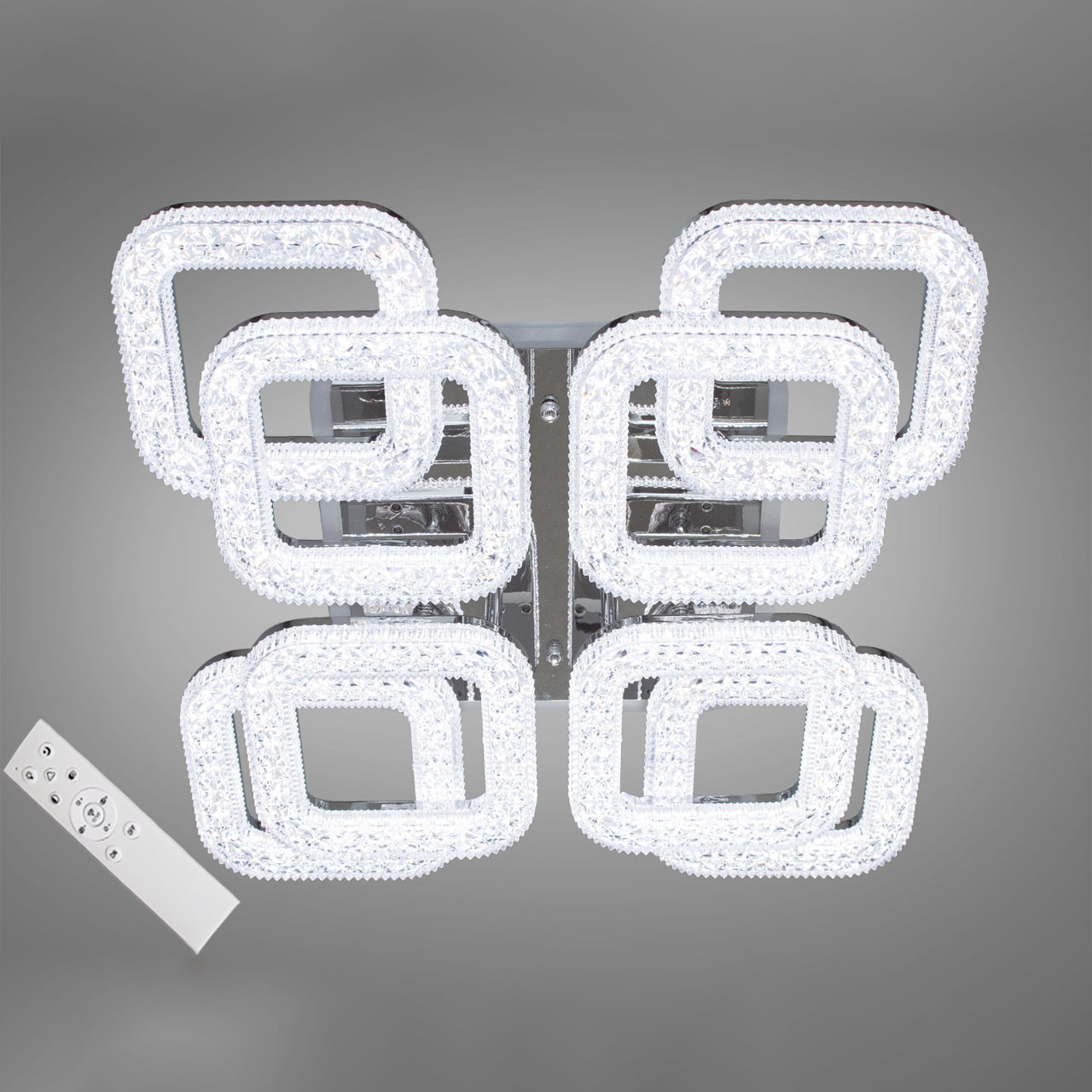 Світлодіодна люстра 95 Вт колір хром з підсвічуванням основи та пультом д/к D-MX3882/4+4S HR LED 3color dimmer, фото 1