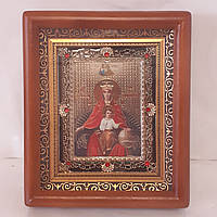 Икона Державная Пресвятая Богородица, лик 10х12 см, в коричневом деревянном киоте с камнями