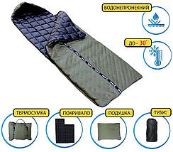 Спальний мішок-ковдра з капюшоном, хакі, зимовий (до -20 °C), фото 2