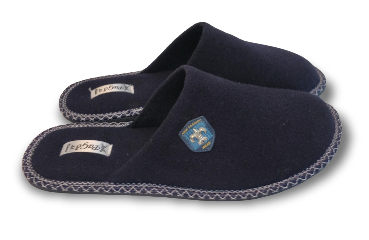Тапочки чоловічі кімнатні з закритим носком сині Тапки домашні на тихому ходу теплі та зручні, фото 1