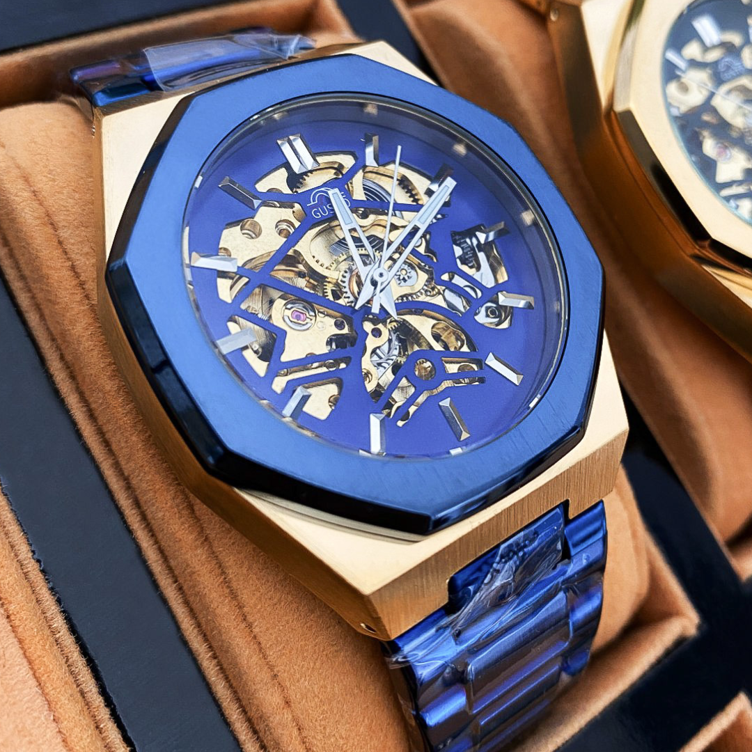 Чоловічий механічний годинник Gusto Skeleton Gold сталевий годинник оригінальний