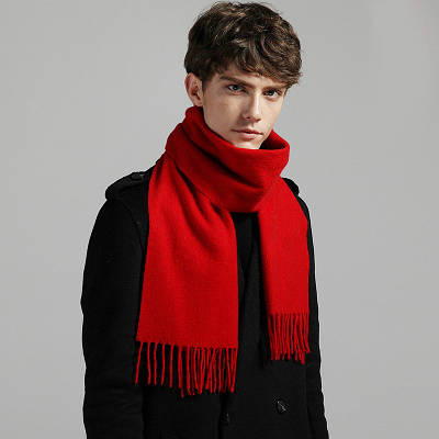 Кашеміровий шарф однотонний червоний теплий унісекс 180*30 см
