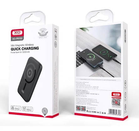 Power Bank XO PR153 ( 15W wireless charging / TYPE-C PD20W ) 5000mAh Black, фото 3