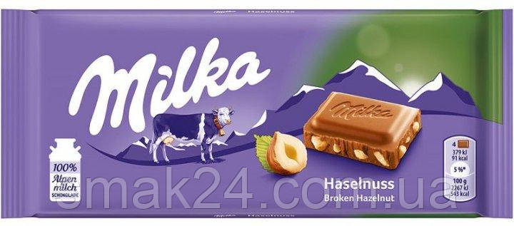 Шоколад молочный с лесным орехом Milka Hazelnuts Швейцария 100г ...