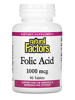 Фолиевая кислота с кальцием от Natural Factors, Folic Acid, 1000мкг, 90 капсул