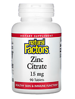 Цитрат Цинка (Zinc Citrate) от Natural Factors 15мг, 90 капсул