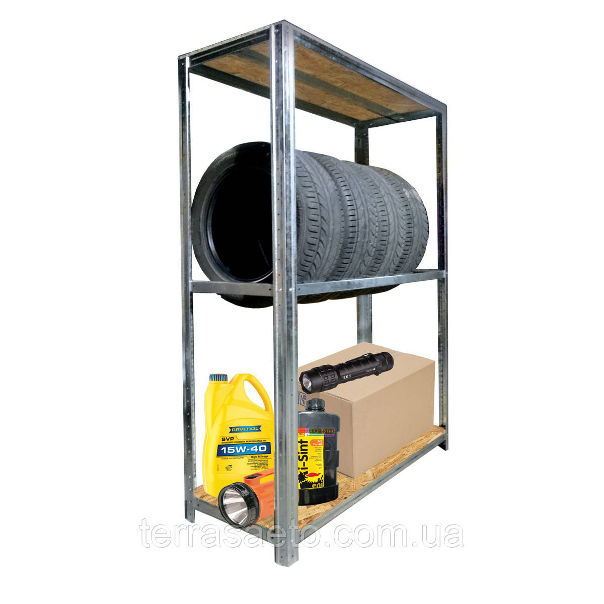 Оцинкованные Стеллажи "ОБЕРІГ" с ДСП Полками и Полками для Шин, 1500 ...