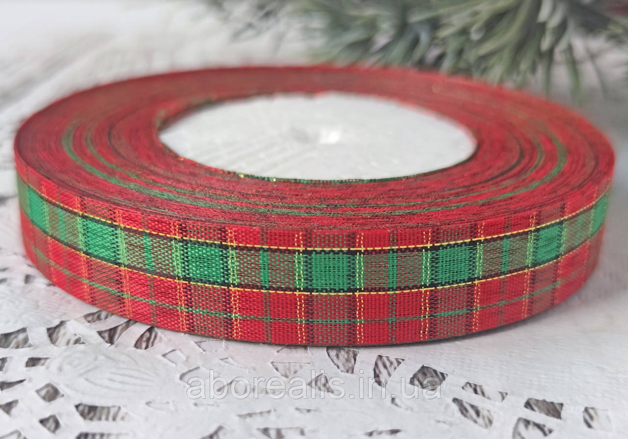Стрічка тканнина з люрексом шотландка 1.8 см. 1 м/п, фото 1