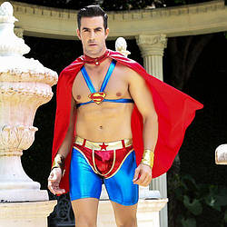 Чоловічий еротичний костюм супермена "Готовий на все Стів" S/M: плащ, портупея, шорти, манжети  18+