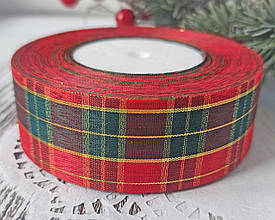 Стрічка тканнина з люрексом шотландка 4 см. 1 м/п
