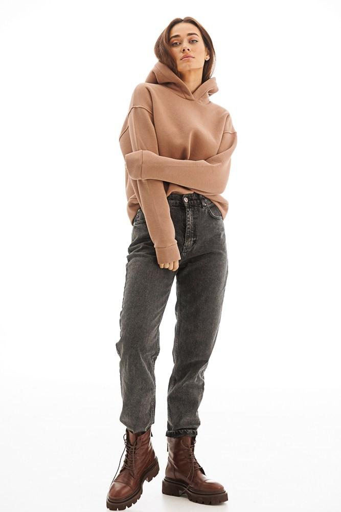 Жіноче коротке худі оверсайз у темно-бежевому кольорі розміру Size1, фото 1