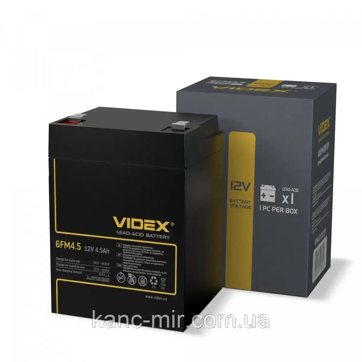 Акумулятор свинцево-кислотний Videx 6FM4.5 12V/4.5Ah color box 1