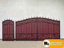 Розпашні ворота з хвірткою з профнастила, код: Р-0108-М