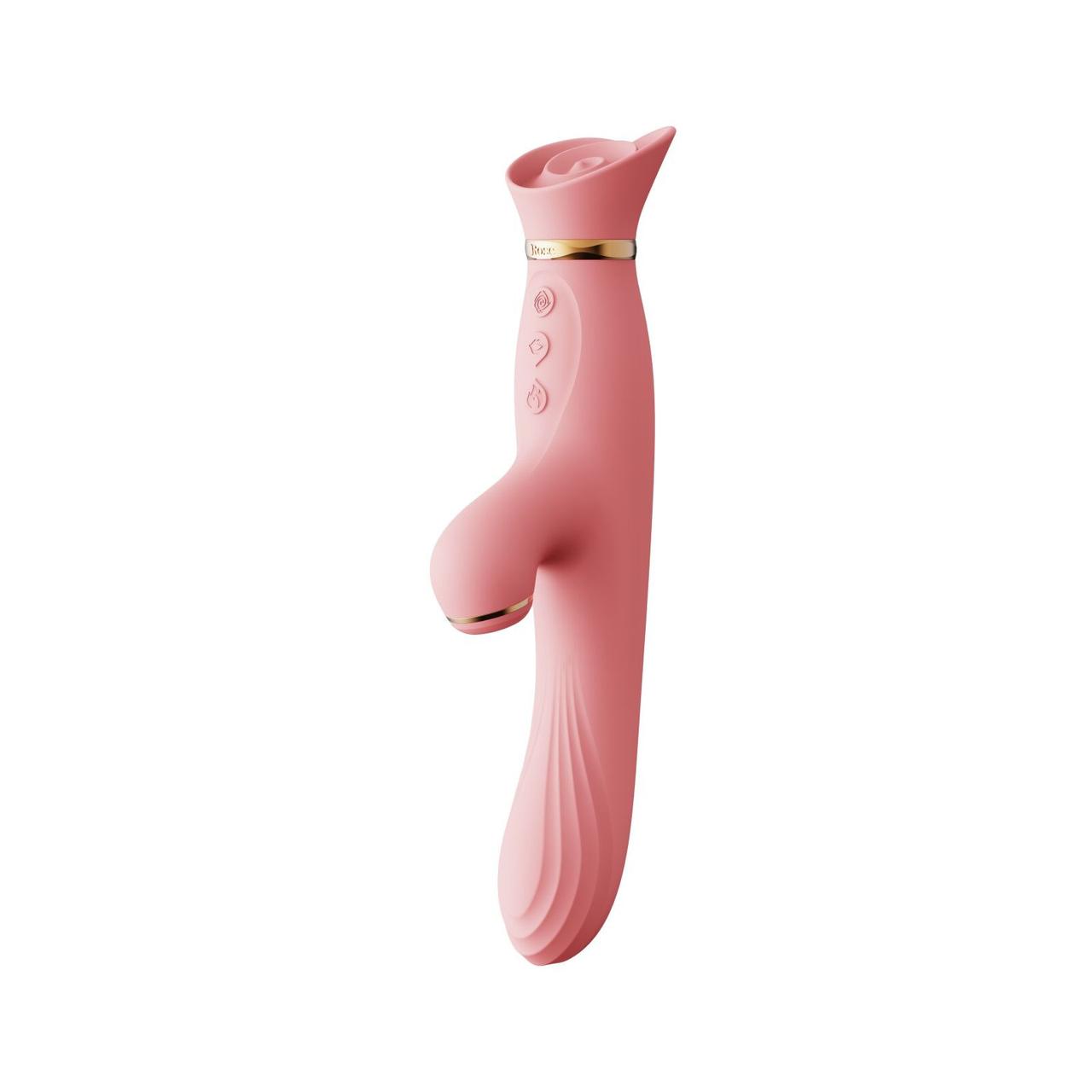 Вібратор з підігрівом та вакуумною стимуляцією клітора Zalo - ROSE Vibrator Strawberry Pink 18+