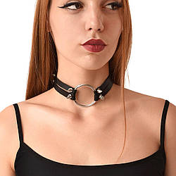 Чокер із металевим кільцем та шипами з натуральної шкіри Art of Sex - Ruby, колір Чорний 18+