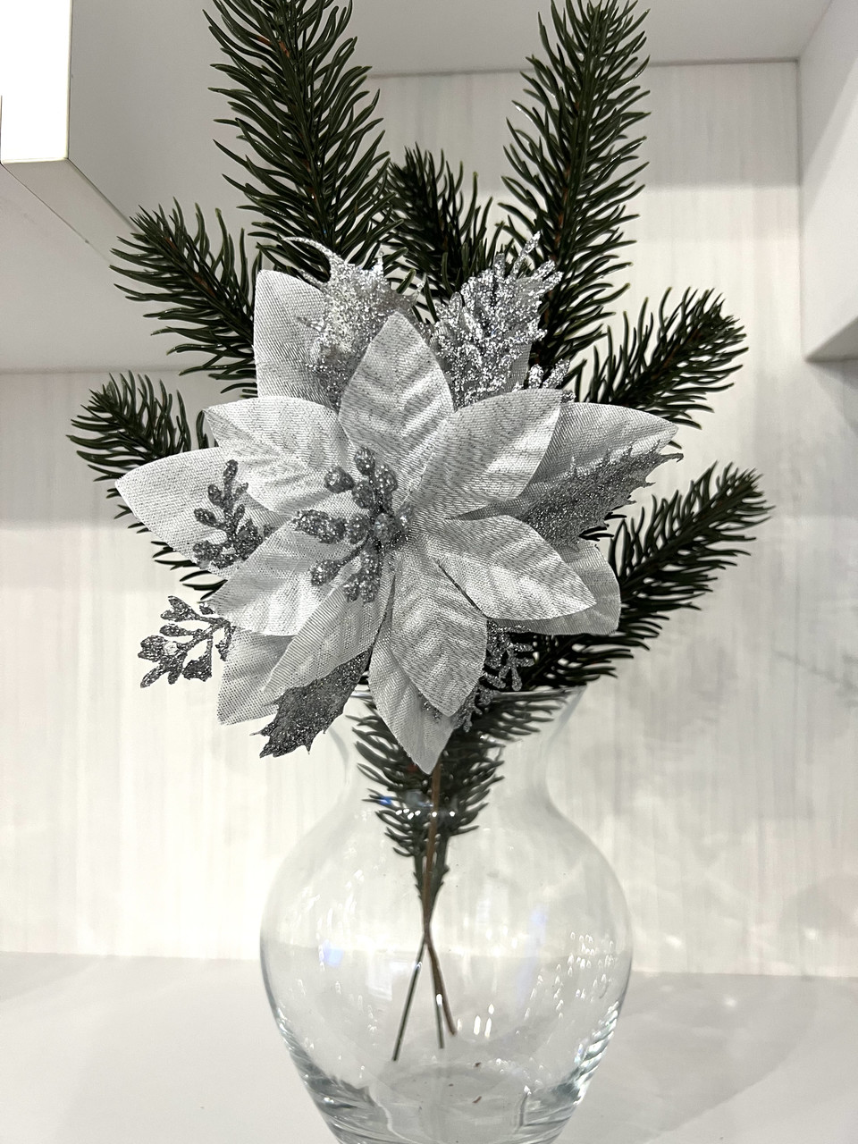 Новогодний декор . Пуансеттия ажурная , цветок рождественский ( серебро 12 см ) - фото 5 - id-p1499665889
