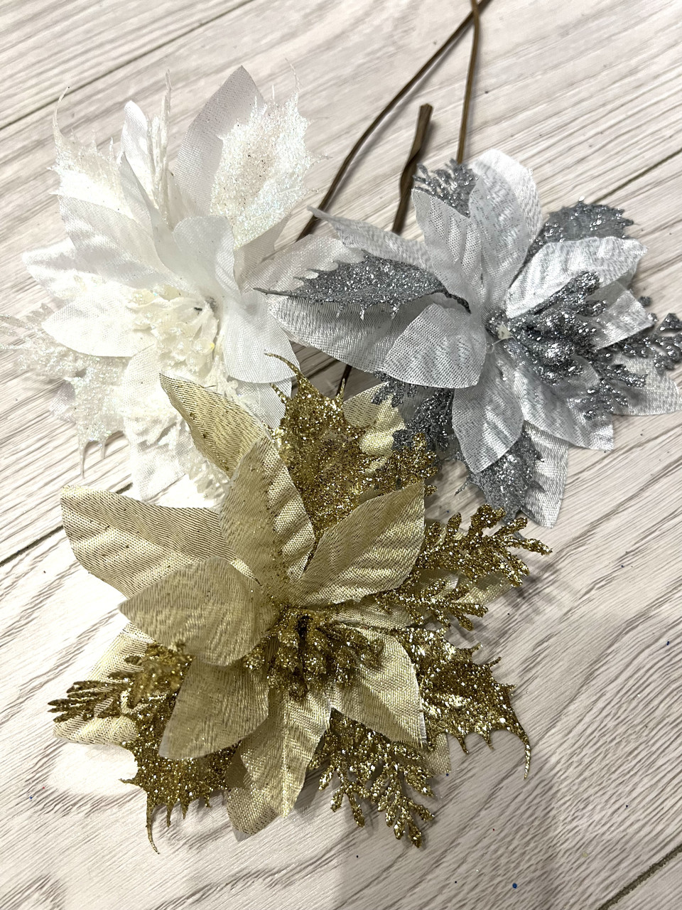 Новогодний декор . Пуансеттия ажурная , цветок рождественский ( серебро 12 см ) - фото 6 - id-p1499665889