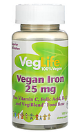Железо растительного происхождения с витамином C, фолиевая кислота, B-12 (Vegan Iron) от VegLife, 25 мг, 100шт