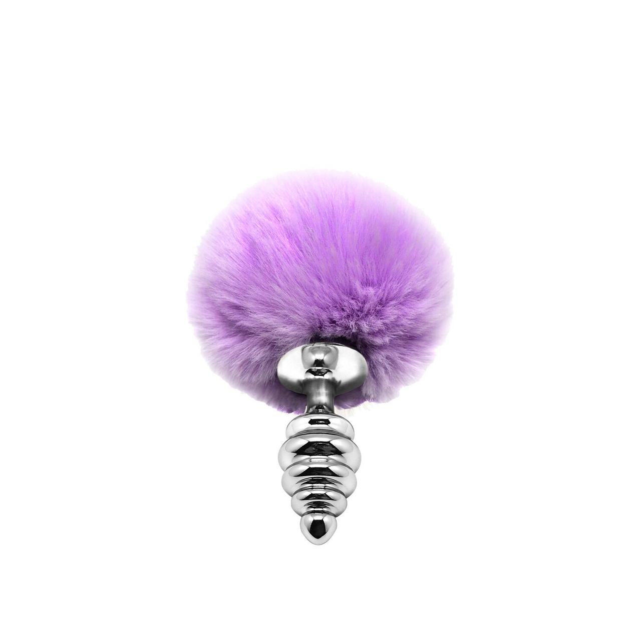 Металева анальна пробка Кролячий хвостик Alive Fluffy Twist Plug S Purple, діаметр 2,9 см 18+