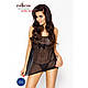 Сорочка бебі-дол Passion BERYL CHEMISE S/M, black, трусики, напівпрозора, стрічка під груди  18+, фото 3