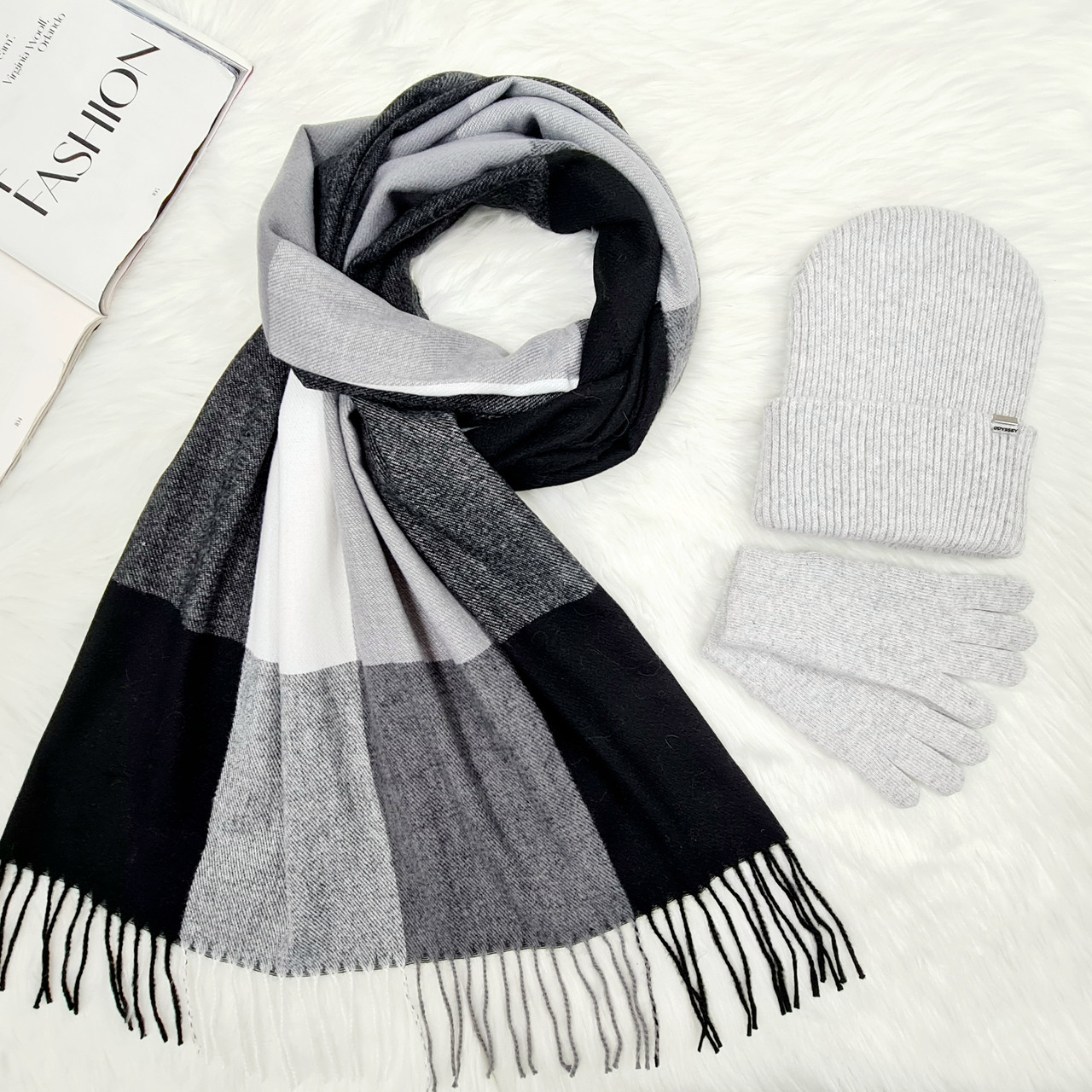 Комплект жіночий зимовий ангора з вовною (шапка+шарф+рукавички) ODYSSEY 57-59 см різнокольоровий 12531 - 1125 - 4001, фото 1