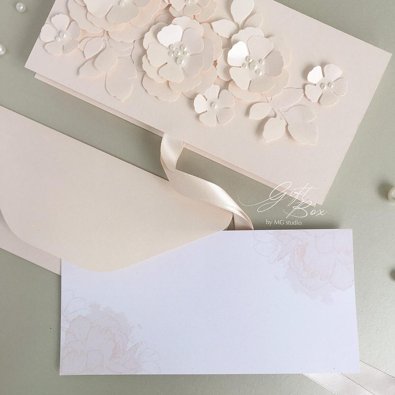 Gift box Blossom персиковый Конверт на свадьбу, день рождения, юбилей - фото 6 - id-p1682779070