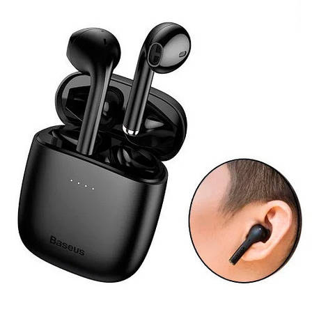 Навушники бездротові, гарнітура з кейсом Baseus Encok W04 Bluetooth, Чорні, фото 1
