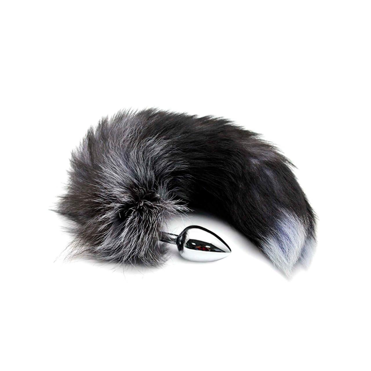 Металева анальна пробка Лисячий хвіст Alive Black And White Fox Tail S, діаметр 2,9 см 18+