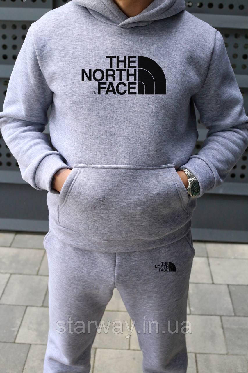 Спортивний сірий трикотажний костюм the north face з капюшоном