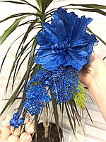 Новорічний декор . Пуансеттія синя ( 16 см ), фото 2