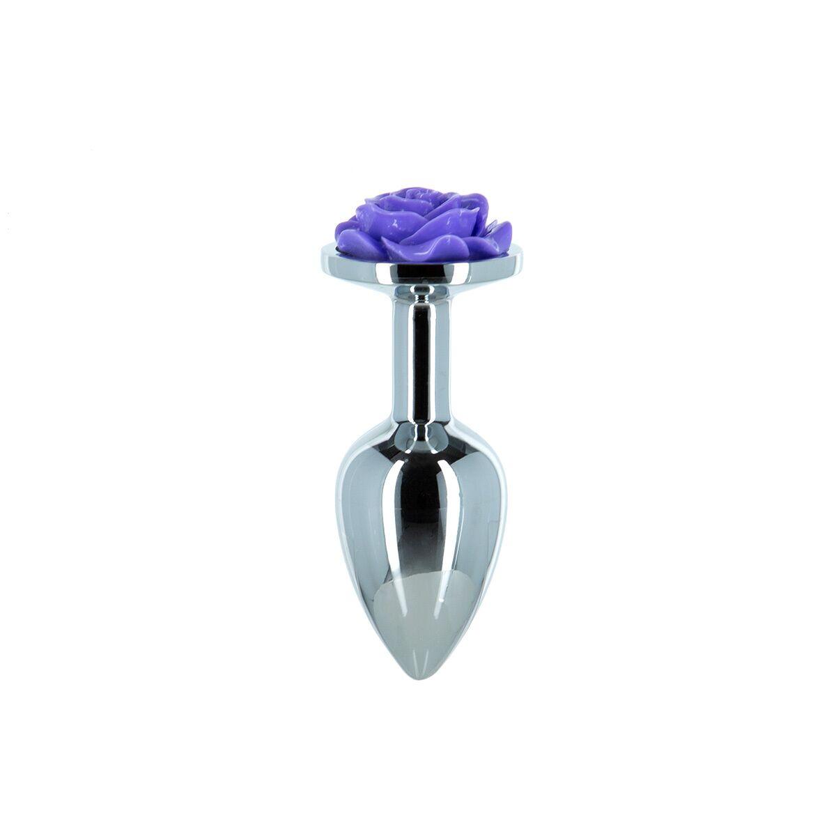 Металева анальна пробка Lux Active з трояндою - Rose Anal Plug - Purple, віброкуля в подарунок 18+