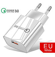 Быстрая заряда 18 W (белая) 18W 3A Fast Charger QC 3.0 USB Quick Charge 3.0