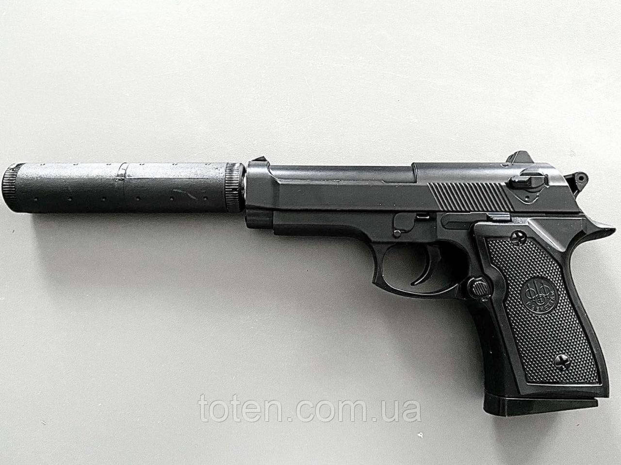 Пистолет c глушителем металлический черный Viоlеnt - фото 1 - id-p1666983866