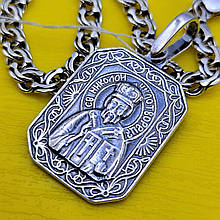 Срібний комплект Святий Миколай Чудотворець кулон з ланцюжком бісмарк срібло 925 проби підвіс ланцюг