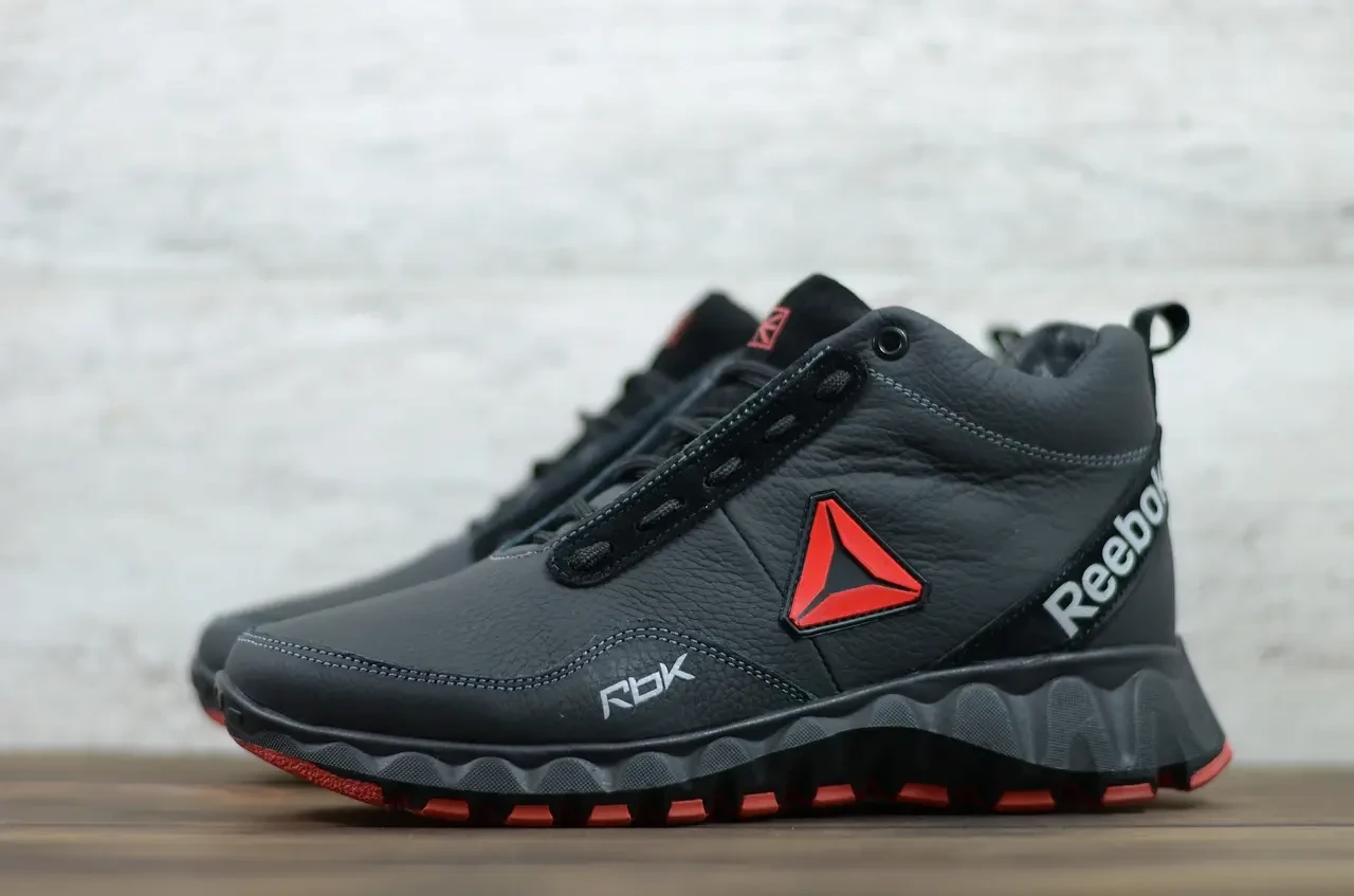 Мужские зимние ботинки на меху Reebok Рибок, натуральная кожа, черные ...