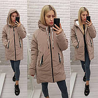 НОВИНКА!! Стильна, вільна жіноча куртка кокон від Khan арт. 1010 Плащівка «оксамит» кава з молоком/ кава