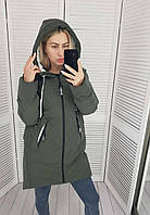 Стильная, свободная женская куртка-парка Oversize от Khan арт.1010 Плащевка «бархат» цвет хаки